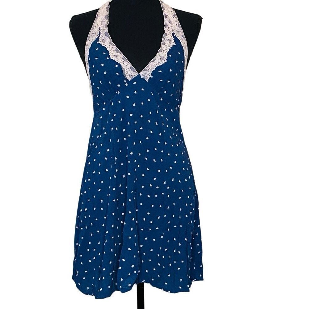 Wild Fable Lace Trim Halter Backless Sleeveless Mini Navy White Dress Medium